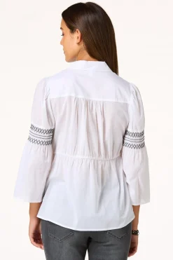 Cato Contrast Stitch Smocked Top> Tops