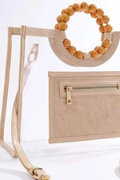 Cato Croc Trim Wood Handle Clear Satchel> Handbags