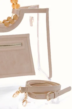 Cato Croc Trim Wood Handle Clear Satchel><noscript><img width=