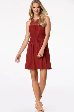 Cato Crochet Cinched Waist Dress><noscript><img width=