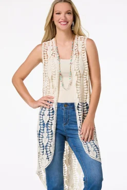 Cato Crochet Duster Vest> Tops