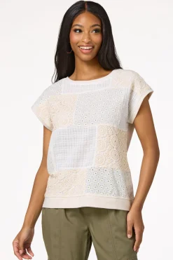 Cato Crochet Embroidered Patchwork Top> Tops