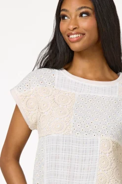 Cato Crochet Embroidered Patchwork Top><noscript><img width=