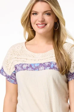 Cato Crochet Floral Tie Hem Top><noscript><img width=