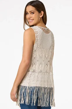 Cato Crochet Fringe Trim Vest><noscript><img width=