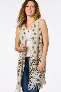 Cato Crochet Medallion Fringe Vest> Tops