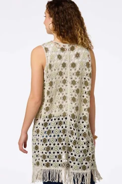 Cato Crochet Medallion Fringe Vest> Tops