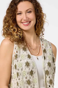 Cato Crochet Medallion Fringe Vest><noscript><img width=