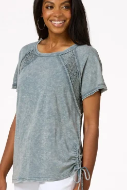Cato Crochet Panel Drawstring Top><noscript><img width=