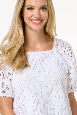 Cato Crochet Puff Sleeve Top><noscript><img width=