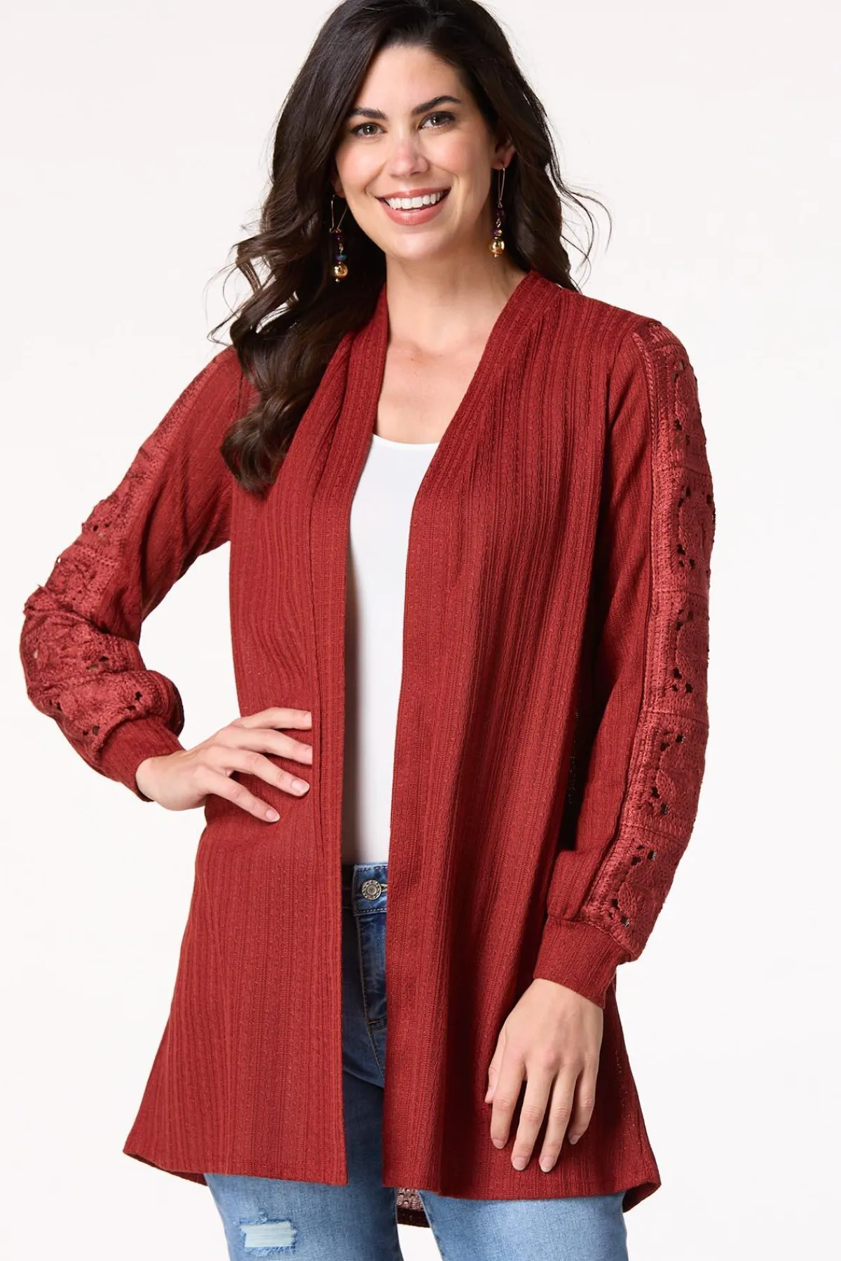 Cato Crochet Sleeve Cardigan> Tops