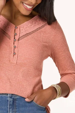 Cato Crochet V- Neck Henley><noscript><img width=