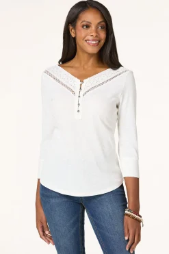 Cato Crochet V- Neck Henley><noscript><img width=