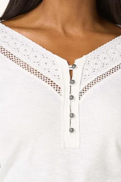 Cato Crochet V- Neck Henley><noscript><img width=