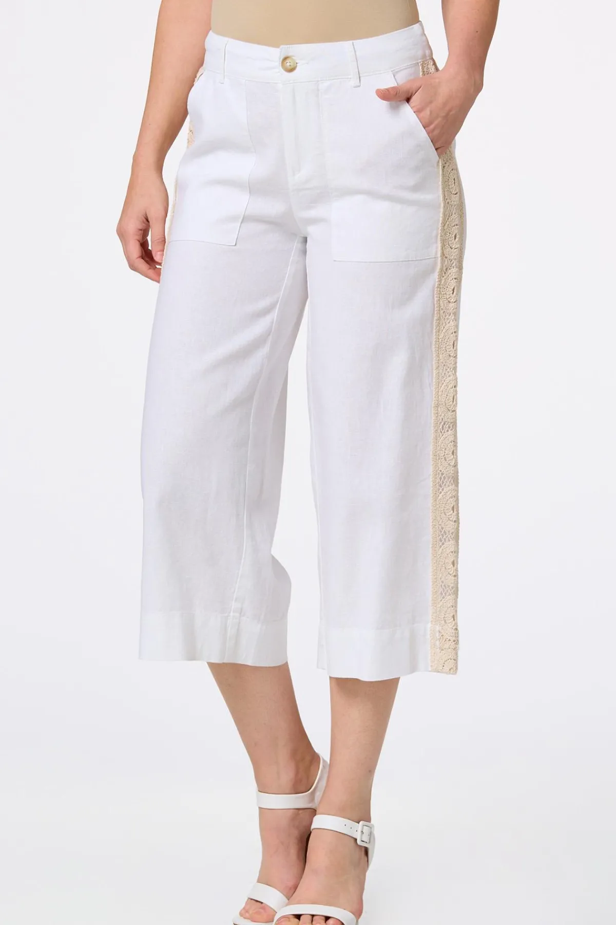 Cato Cropped Crochet Panel Linen Pants> Pants