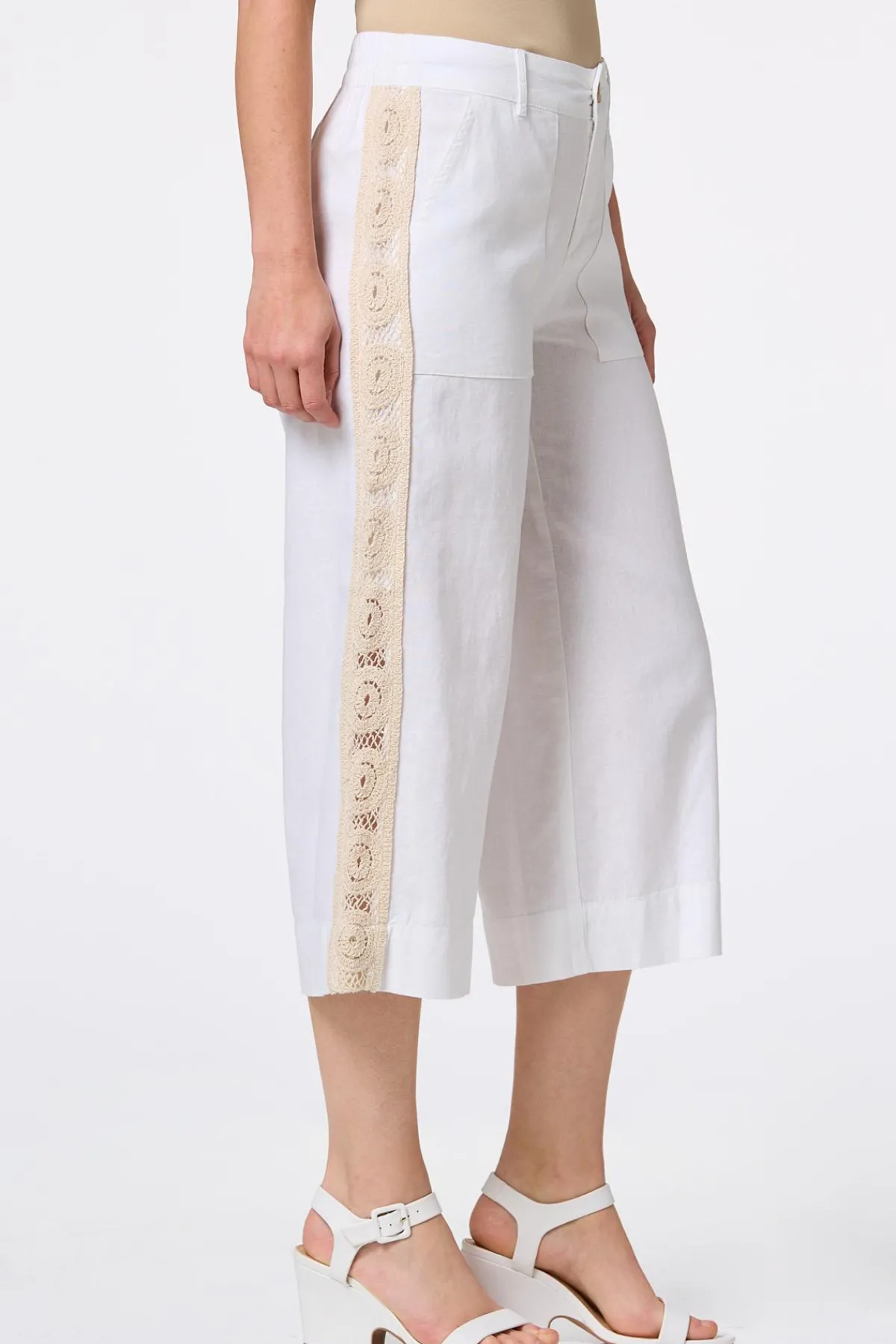 Cato Cropped Crochet Panel Linen Pants> Pants