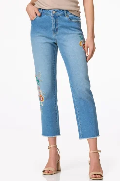 Cato Cropped Embroidered Floral Jeans> Jeans