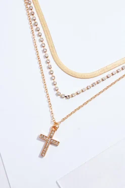 Cato Cross Charm Delicate Layer Necklace Set><noscript><img width=