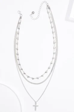 Cato Cross Charm Layered Necklace> Inspirational|Necklaces