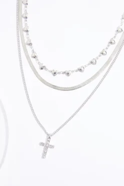Cato Cross Charm Layered Necklace><noscript><img width=