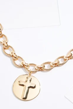 Cato Cross Disc Short Chain Necklace><noscript><img width=