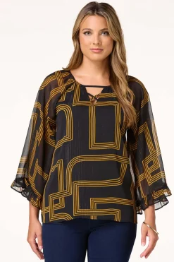 Cato Cutout Bell Sleeve Top> Tops