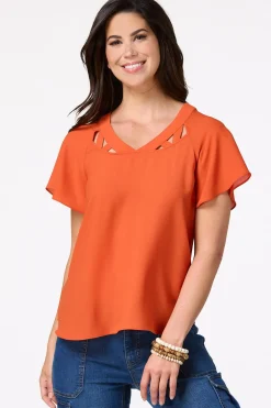 Cato Cutout Chiffon Top> Tops