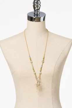 Cato Cutout Cross Beaded Long Necklace> Inspirational|Necklaces