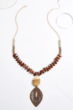 Cato Cutout Leaf Wood Pendant Necklace> Necklaces