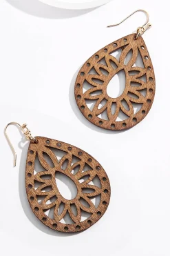 Cato Cutout Wood Tear Earrings> Earrings