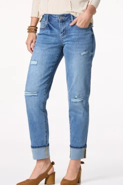 Cato Distressed Cuffed Girlfriend Jeans> Jeans