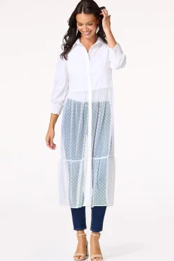 Cato Dotted Mesh Poplin Duster><noscript><img width=