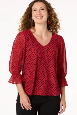 Cato Dotted Pleated Sleeve Top> Tops