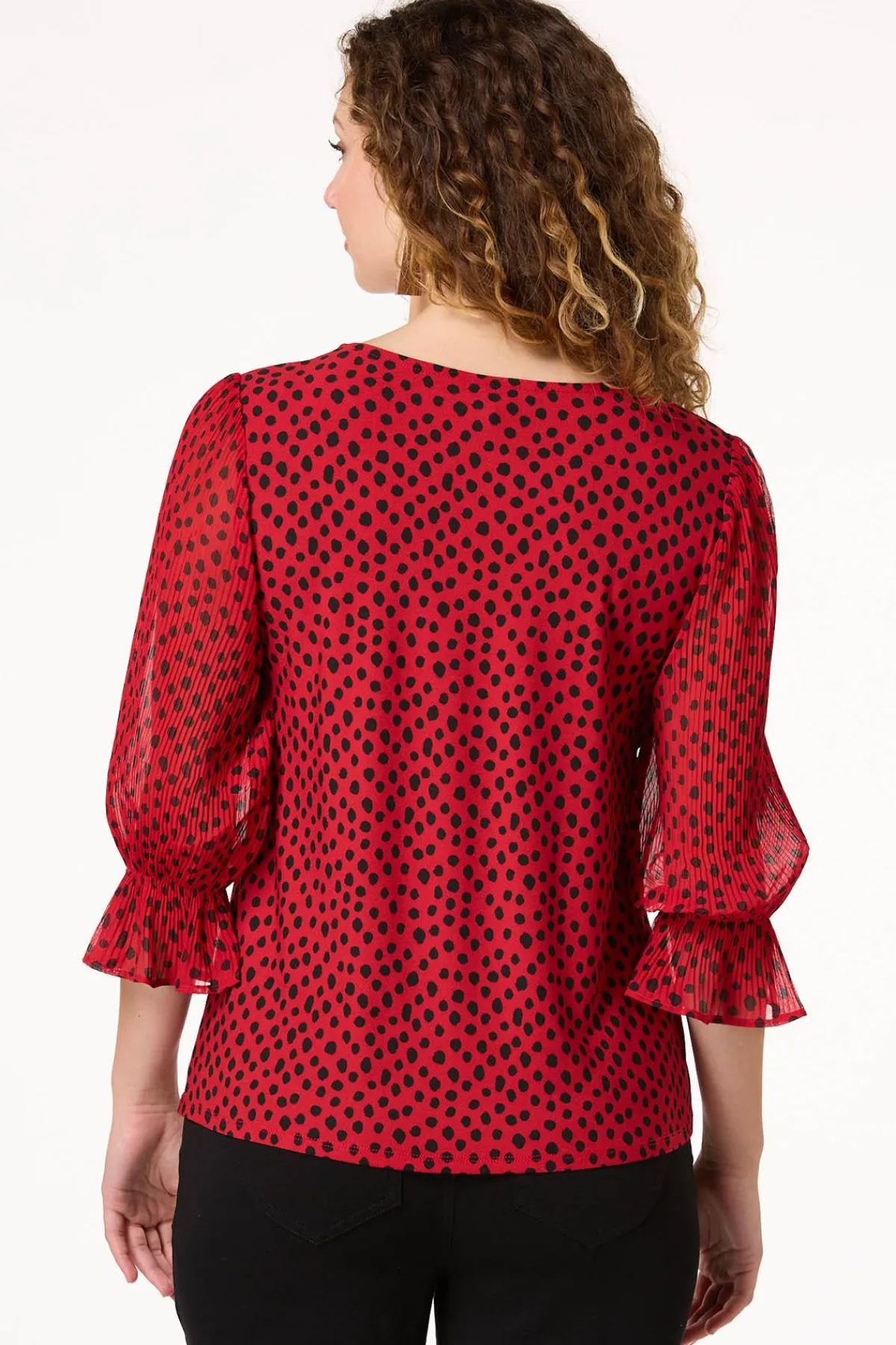 Cato Dotted Pleated Sleeve Top> Tops