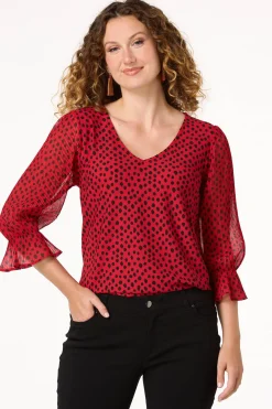 Cato Dotted Pleated Sleeve Top><noscript><img width=