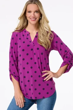 Cato Dotted Scrunch Sleeve Top> Tops
