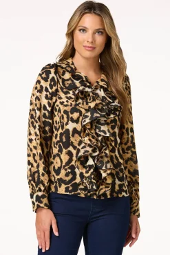 Cato Dramatic Ruffle Leopard Shirt> Tops