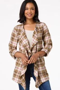 Cato Draped Plaid Cardigan> Jackets & Vests