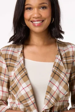 Cato Draped Plaid Cardigan><noscript><img width=