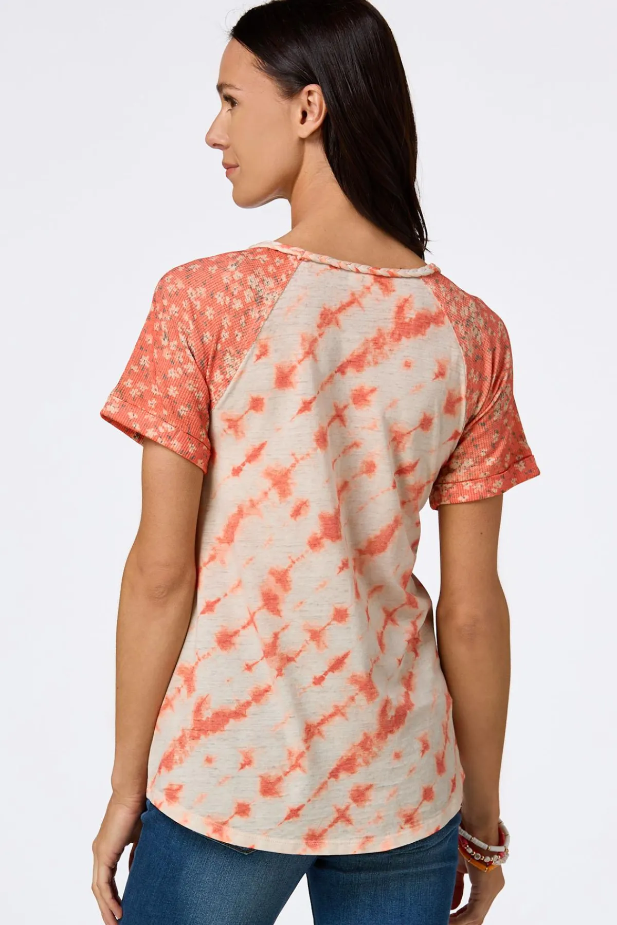 Cato Dyed Floral Braided Trim Top> Tops