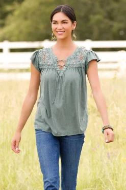 Cato Embellished Lace Up Top> Tops