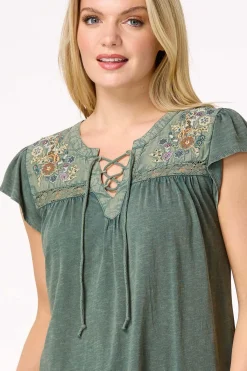 Cato Embellished Lace Up Top><noscript><img width=