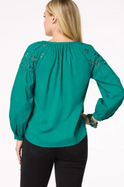 Cato Embroidered Balloon Sleeve Top> Tops