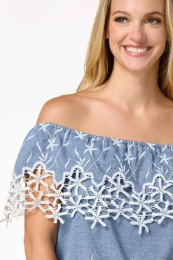 Cato Embroidered Chambray Top><noscript><img width=