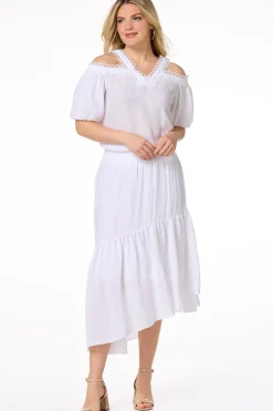 Cato Embroidered Cold Shoulder Top><noscript><img width=