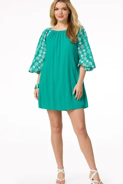 Cato Embroidered Eyelet Sleeve Dress><noscript><img width=