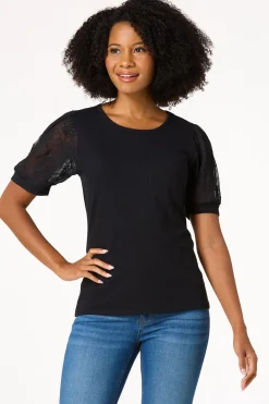 Cato Embroidered Eyelet Sleeve Top> Tops