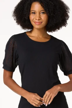 Cato Embroidered Eyelet Sleeve Top><noscript><img width=