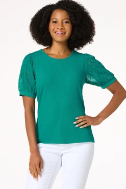 Cato Embroidered Eyelet Sleeve Top><noscript><img width=