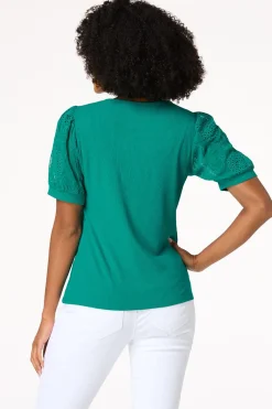 Cato Embroidered Eyelet Sleeve Top><noscript><img width=
